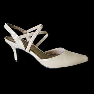 Life Stride Kalea Womens Dress Pump Pointed Toe Taupe Heel Elastic Straps Size 8